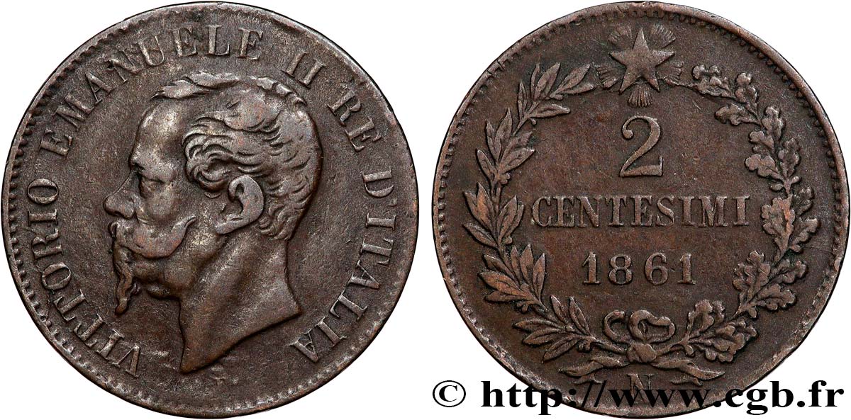 ITALIE 2 Centesimi Victor Emmanuel II 1861 Naples - N TTB 