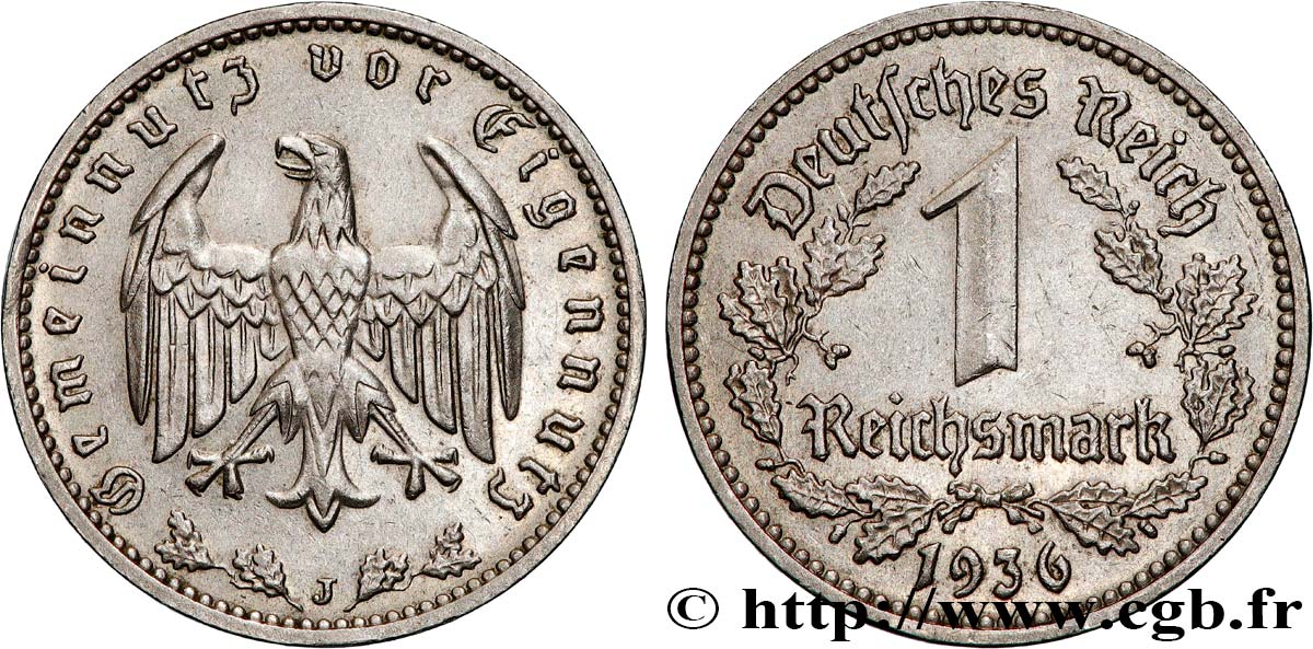 ALLEMAGNE 1 Reichsmark aigle 1936 Hambourg SUP 