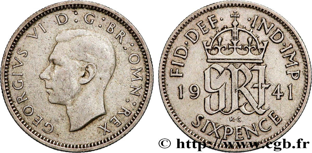 ROYAUME-UNI 6 Pence Georges VI 1941  TTB 