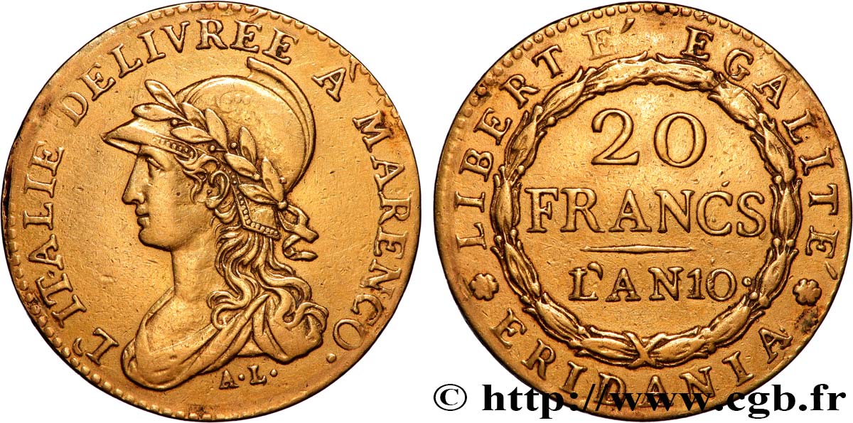 ITALY - SUBALPINE GAUL 20 Francs or Marengo 1802 Turin AU 