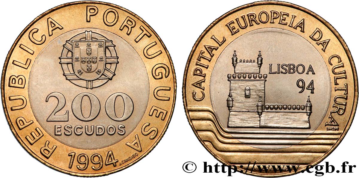 PORTUGAL 200 Escudos “Lisbonne, capitale culturelle de l’Europe” emblème / Tour de Belém 1994  EBC 