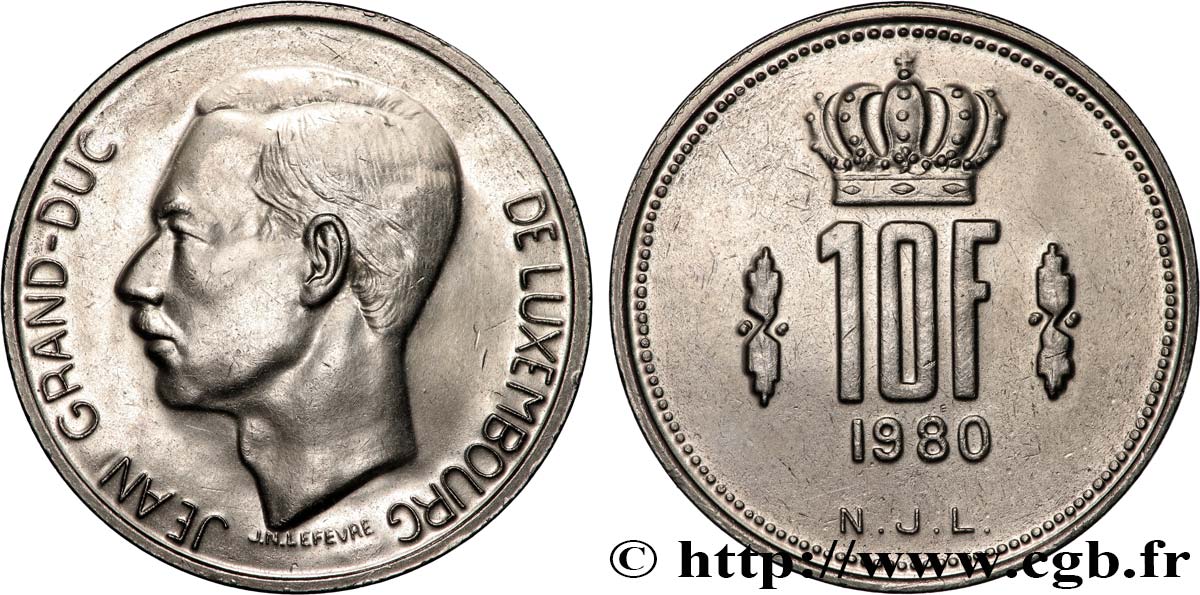 LUXEMBURG 10 Francs Grand-Duc Jean 1980  fVZ 