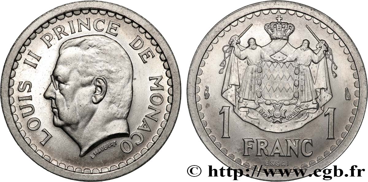 MONACO - PRINCIPALITY OF MONACO - LOUIS II Essai de 1 Franc aluminium  n.d. Paris MS 