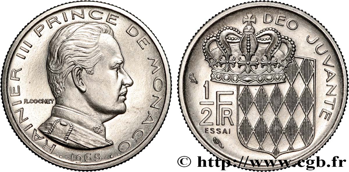 MONACO - PRINCIPALITY OF MONACO - RAINIER III Essai de 1/2 Franc  1965 Paris MS 