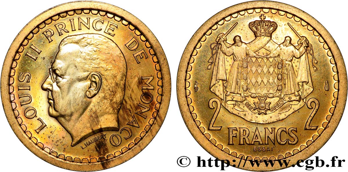 MONACO - PRINCIPAUTÉ DE MONACO - LOUIS II Essai de 2 Francs bronze-aluminium n.d. Paris SPL 