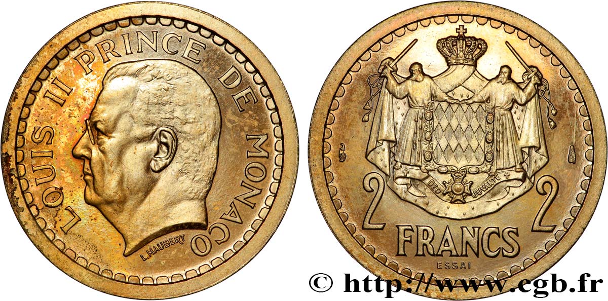 MONACO - PRINCIPALITY OF MONACO - LOUIS II Essai de 2 Francs bronze-aluminium n.d. Paris MS 