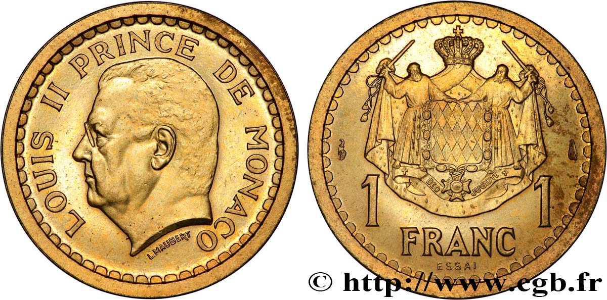 MONACO Essai de 1 Franc bronze-aluminium Louis II n.d. Paris FDC 