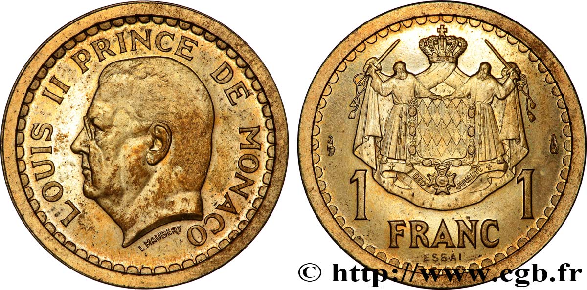 MONACO - PRINCIPALITY OF MONACO - LOUIS II Essai de 1 Franc bronze-aluminium  n.d. Paris MS 
