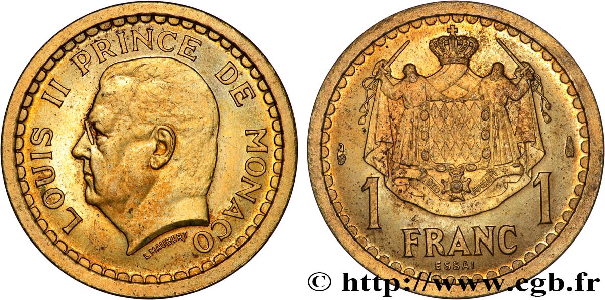 MONACO Essai de 1 Franc bronze-aluminium Louis II n.d. Paris fST 