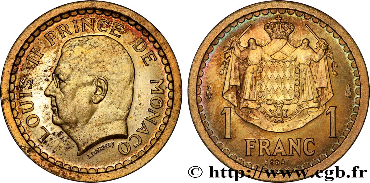 MONACO - PRINCIPAUTÉ DE MONACO - LOUIS II Essai de 1 Franc bronze-aluminium  n.d. Paris SPL 