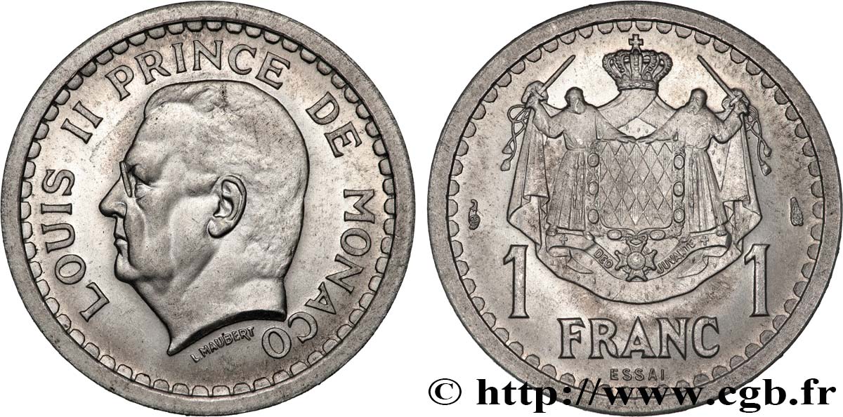 MONACO - PRINCIPALITY OF MONACO - LOUIS II Essai de 1 Franc aluminium  n.d. Paris MS 