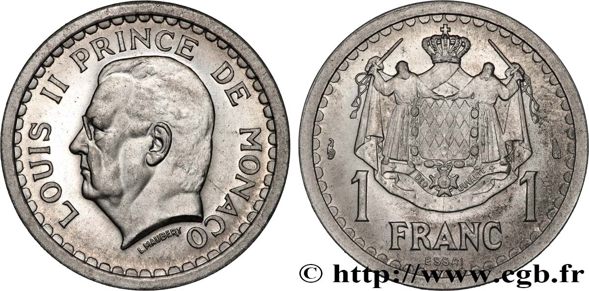MONACO - PRINCIPAUTÉ DE MONACO - LOUIS II Essai de 1 Franc aluminium n.d. Paris FDC 