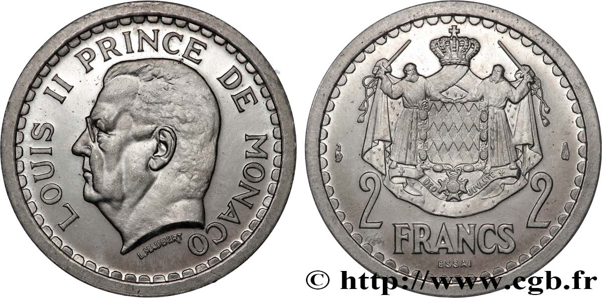MONACO - PRINCIPAUTÉ DE MONACO - LOUIS II Essai de 2 Francs aluminium  n.d. Paris FDC 