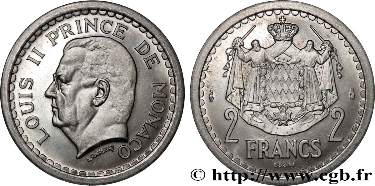 MÓNACO - PRINCIPADO DE MÓNACO - LUIS II Essai de 2 Francs aluminium  n.d. Paris FDC 