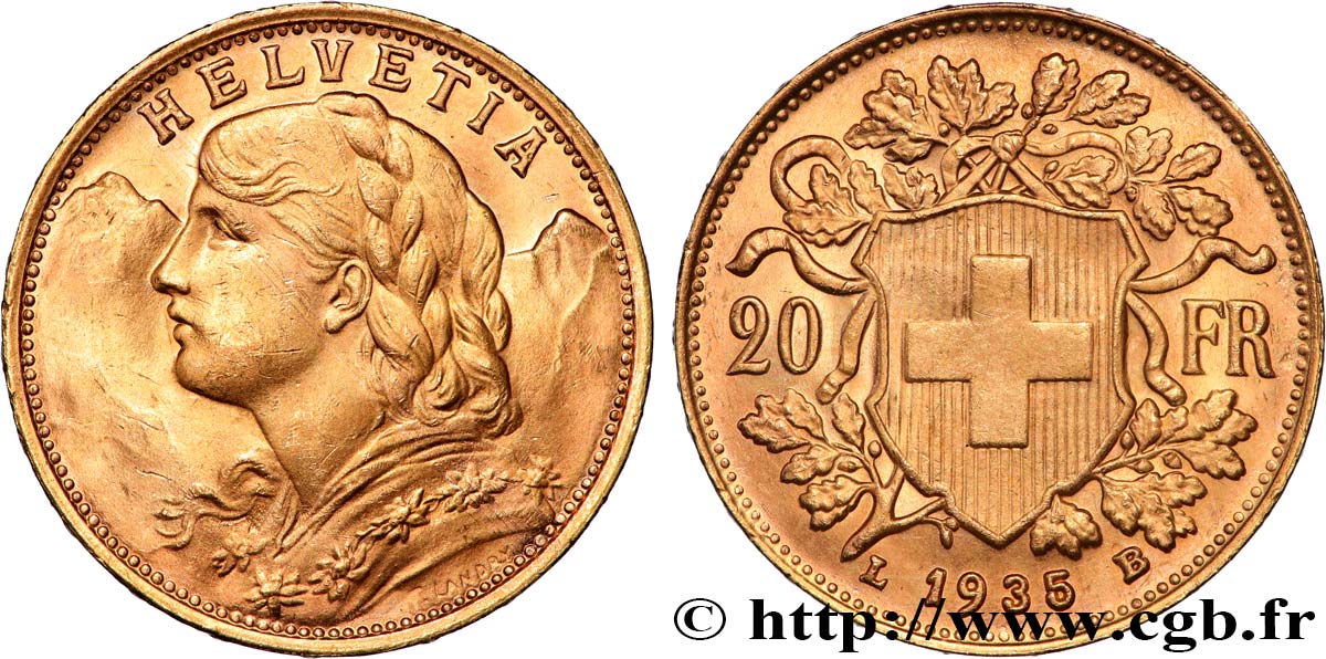 OR D INVESTISSEMENT 20 Francs  Vreneli  1935 Berne SUP 