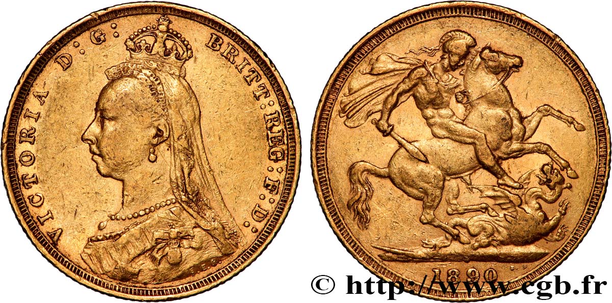 INVESTMENT GOLD 1 Souverain Victoria buste du jubilé 1890 Sydney q.BB 
