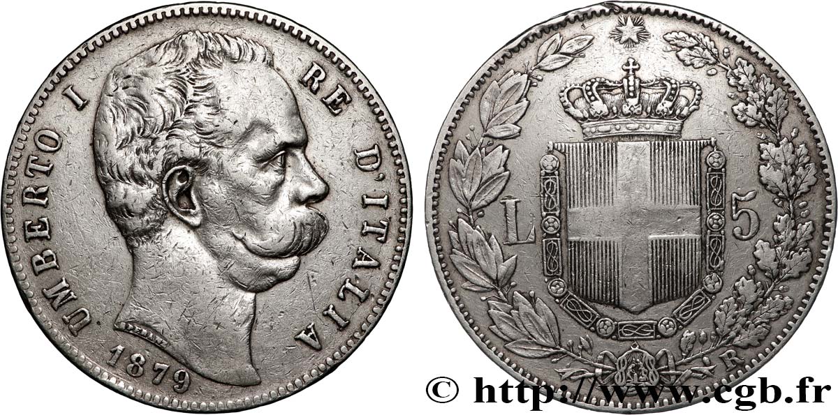 ITALIE - ROYAUME D ITALIE - HUMBERT Ier 5 Lire  1879 Rome TB+ 