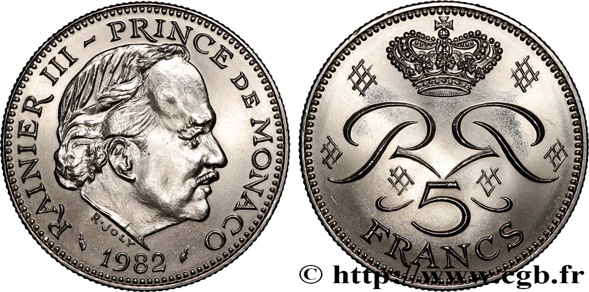 MONACO 5 Francs Rainier III 1982 Paris AU 