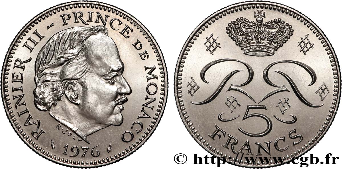 MONACO 5 Francs Rainier III 1976 Paris SPL 