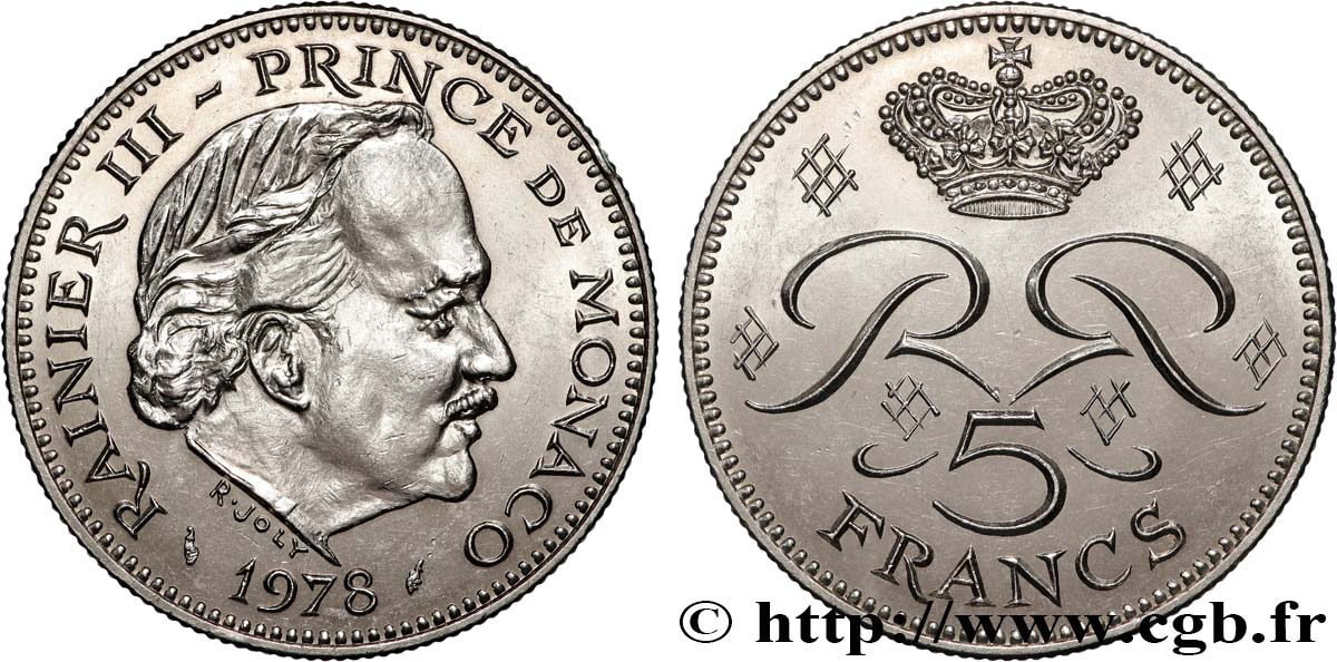 MONACO 5 Francs Rainier II 1978 Paris AU 