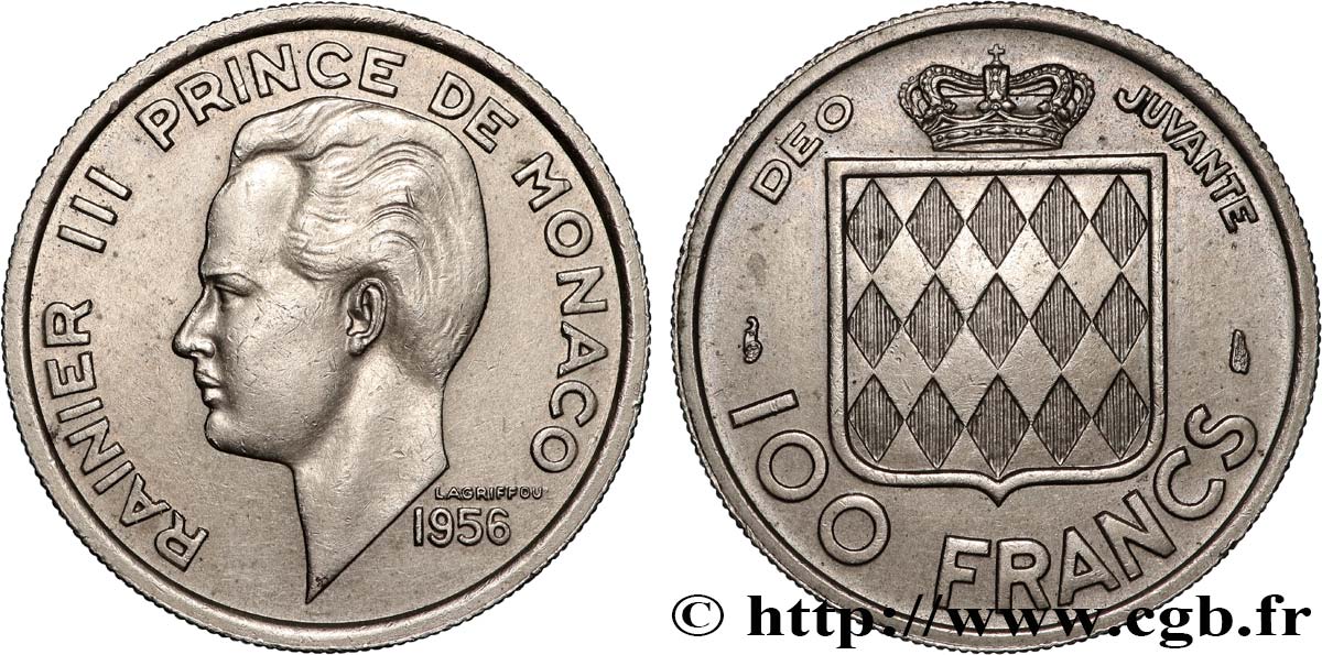 MONACO 100 Francs Rainier III 1956 Paris fVZ 