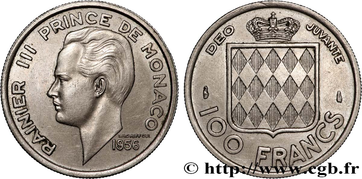 MONACO 100 Francs Rainier III 1956 Paris fVZ 