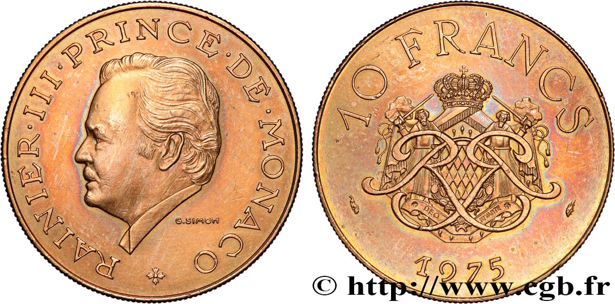 MONACO 10 Francs Rainier III 1975 Paris VZ 