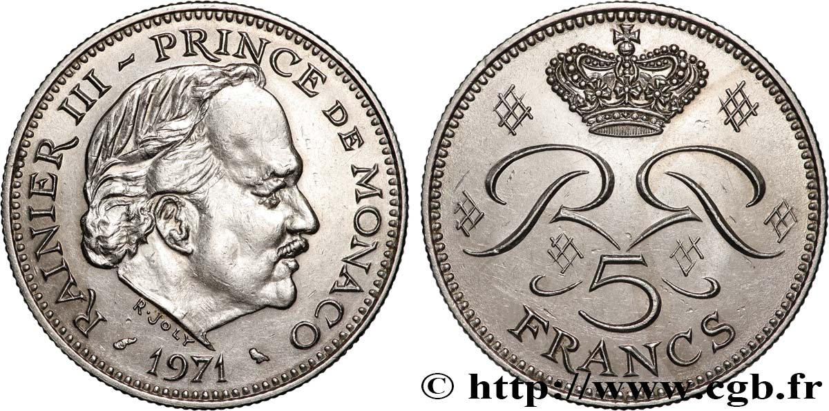 MONACO 5 Francs Rainier III 1971 Paris SPL 