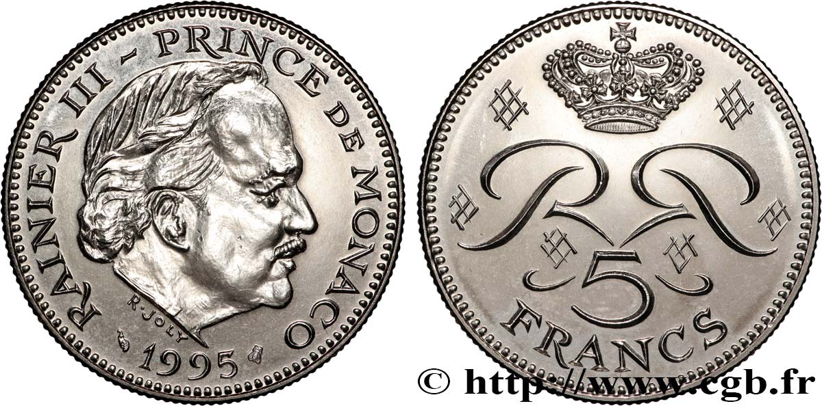 MONACO 5 Francs Rainier III 1995 Paris AU 