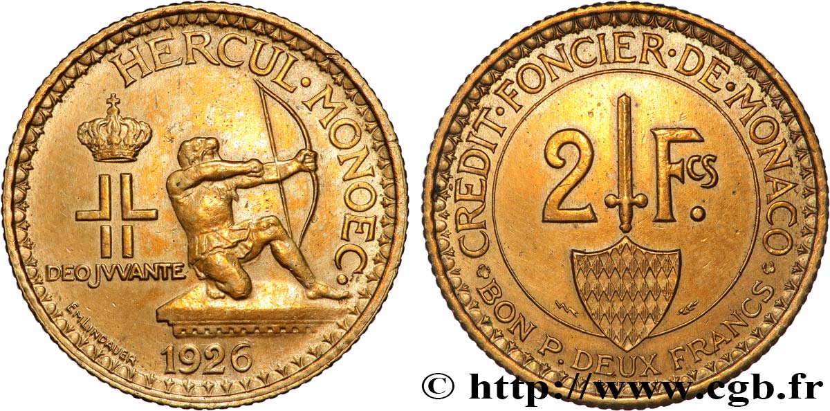 MONACO 2 Francs émission du Crédit Foncier de Monaco 1926 Poissy SS 