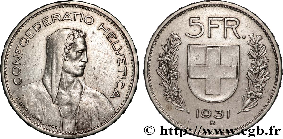 SUISSE 5 Francs Berger des alpes 1931 Berne TTB 