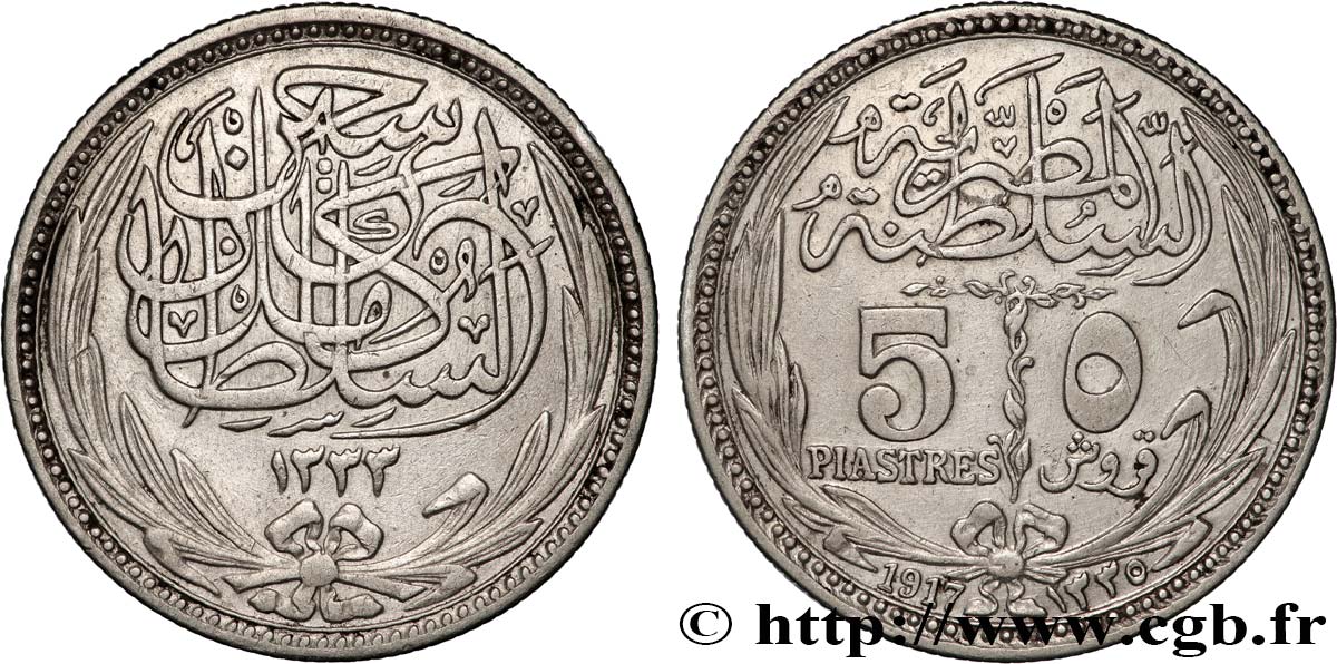 ÄGYPTEN 5 Piastres au nom d’Hussein Kamil AH1335 1917  SS 