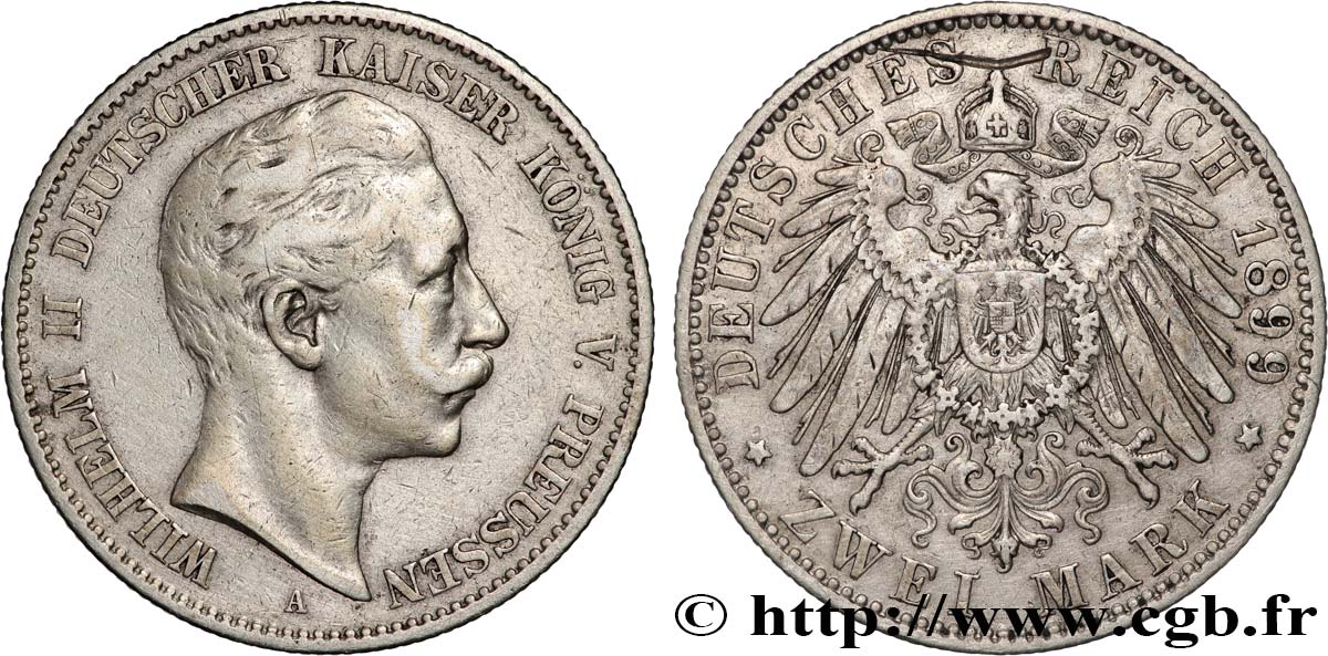 ALEMANIA - PRUSIA 2 Mark Guillaume II 1899 Berlin BC+ 