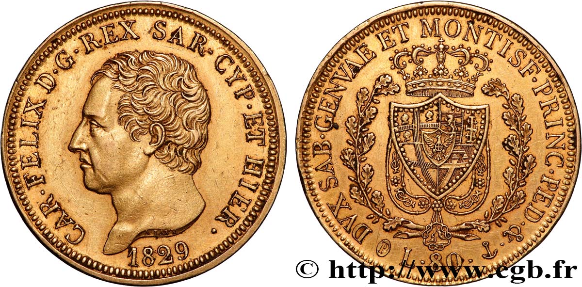 ITALY - KINGDOM OF SARDINIA 80 Lire Charles-Félix 1829 Gênes AU 