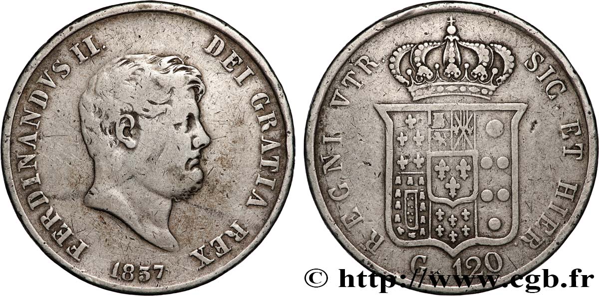 ITALIA - REINO DE LAS DOS SICILIAS 120 Grana Ferdinand II 1857 Naples BC+ 