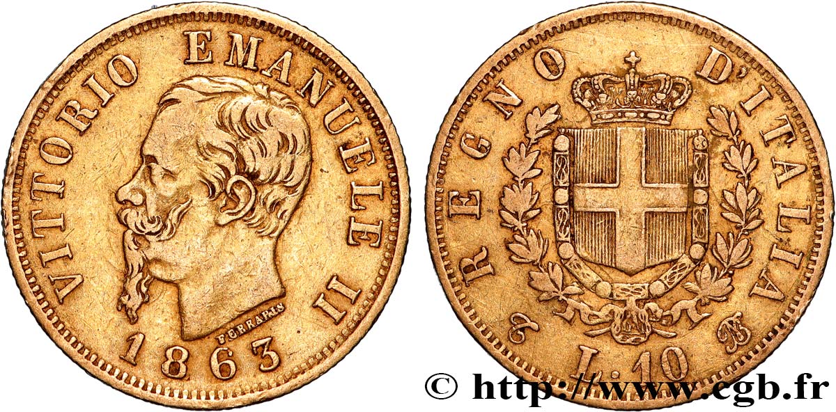 ITALIA - REGNO D ITALIA - VITTORIO EMANUELE II 10 Lire 1863 Turin q.BB 