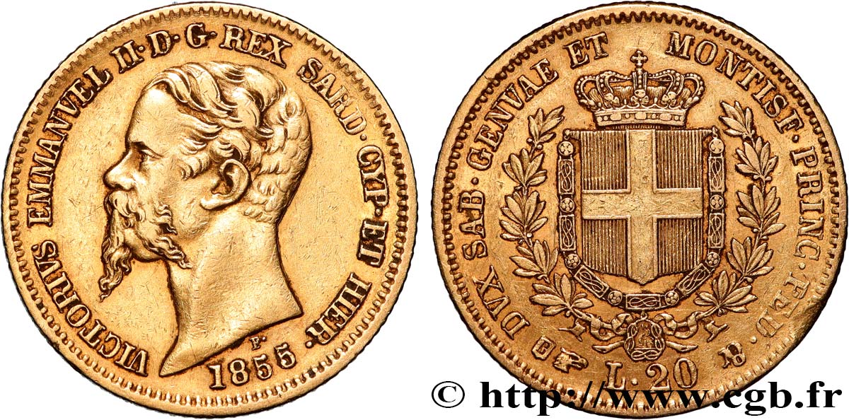 ITALIEN - SARDINIEN KÖNIGREICH - VIKTOR EMMANUEL II. 20 Lire  1855 Turin SS 