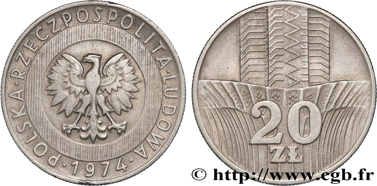 POLAND 20 Zlotych aigle  1973 Varsovie AU 