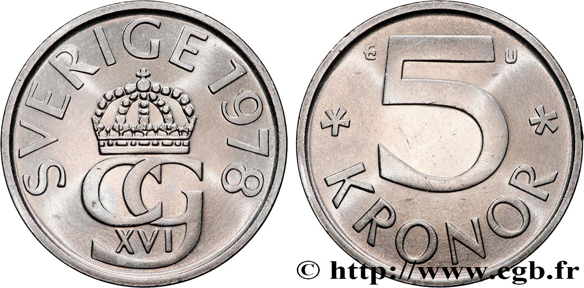 SUECIA 5 Kronor Charles Gustave XVI 1978 Stockholm EBC 