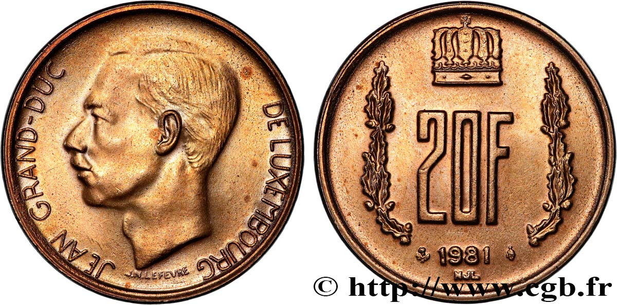 LUSSEMBURGO 20 Francs Grand Duc Jean 1981  SPL 