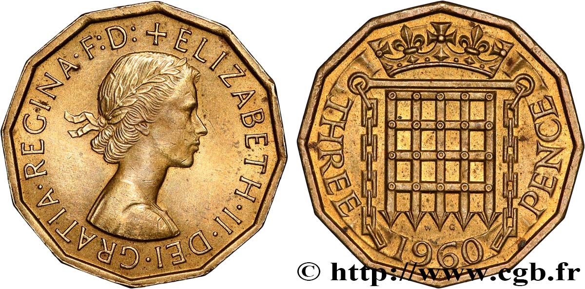 REINO UNIDO 3 Pence Élisabeth II 1960  EBC 