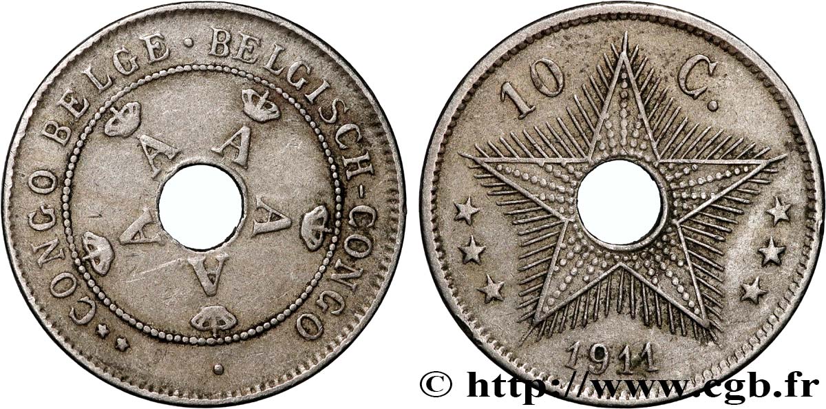BELGISCH-KONGO 10 Centimes Albert Ier 1911  fVZ 
