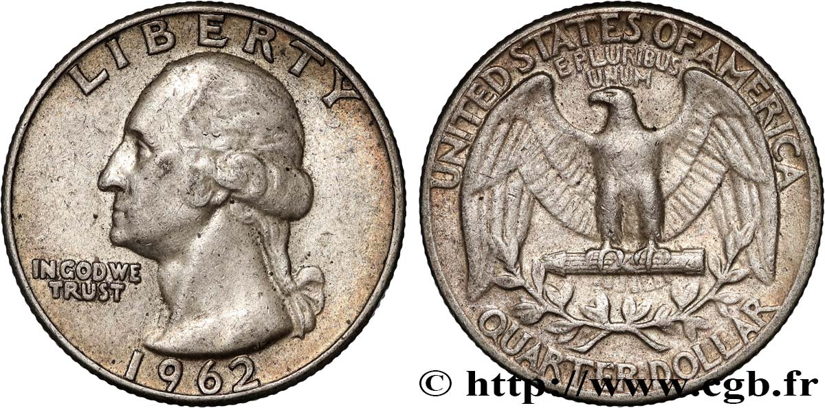 UNITED STATES OF AMERICA 1/4 Dollar Georges Washington 1962 Denver XF 