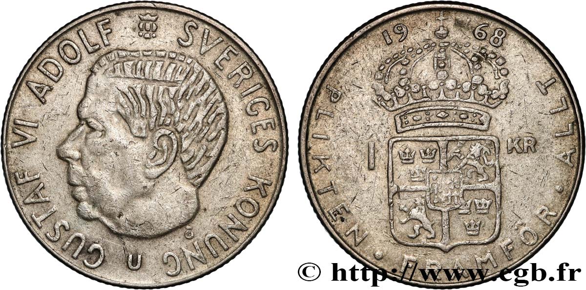 SUÈDE 1 Krona Gustave VI 1968  TTB 