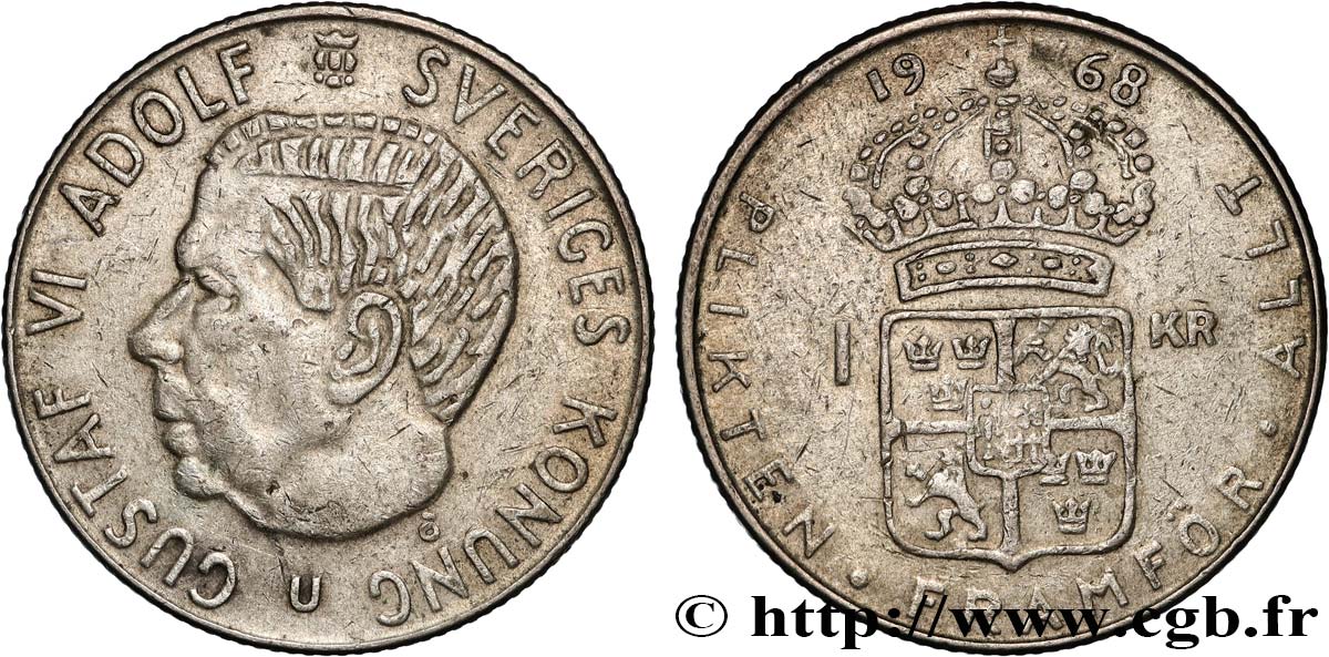 SUECIA 1 Krona Gustave VI 1968  MBC 