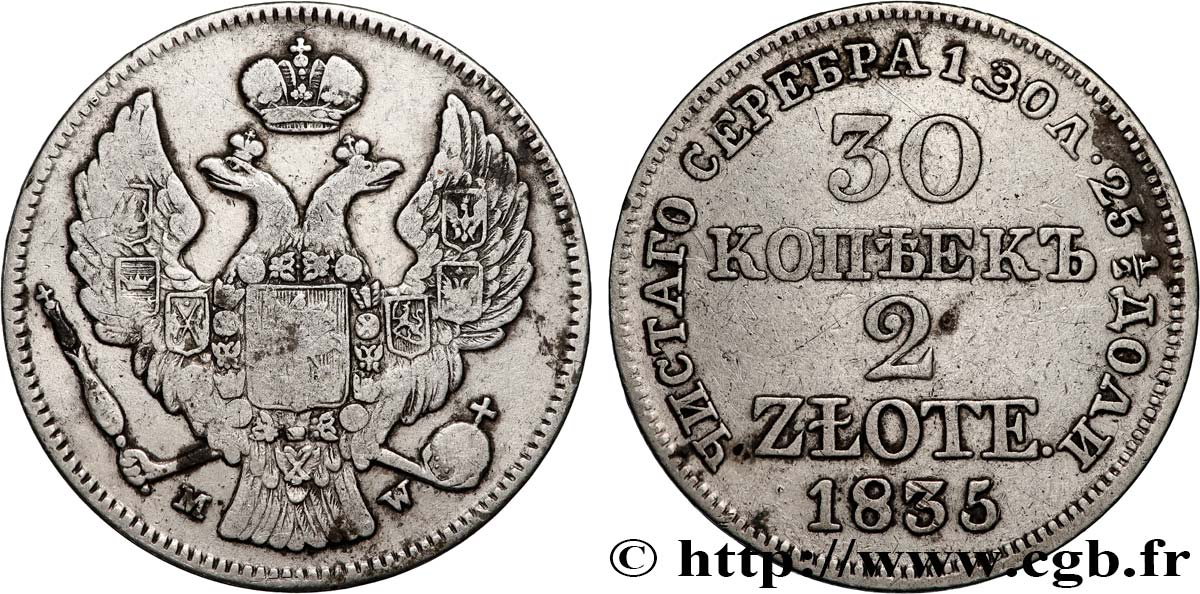 POLEN 2 Zlote / 30 Kopecks 1835  fSS 