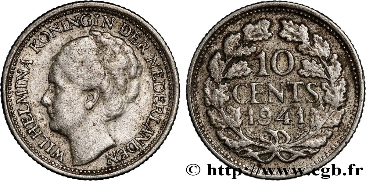 PAYS-BAS 10 Cents Wilhelmine 1941 Utrecht TTB 