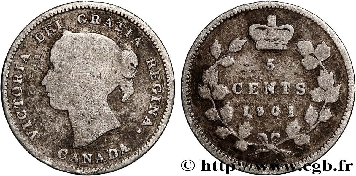 CANADA 5 Cents Victoria 1901 Londres VF 