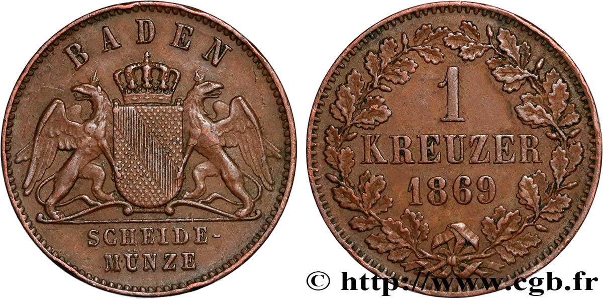 GERMANY - BADEN 1 Kreuzer Grand-Duché de Bade 1869  AU 