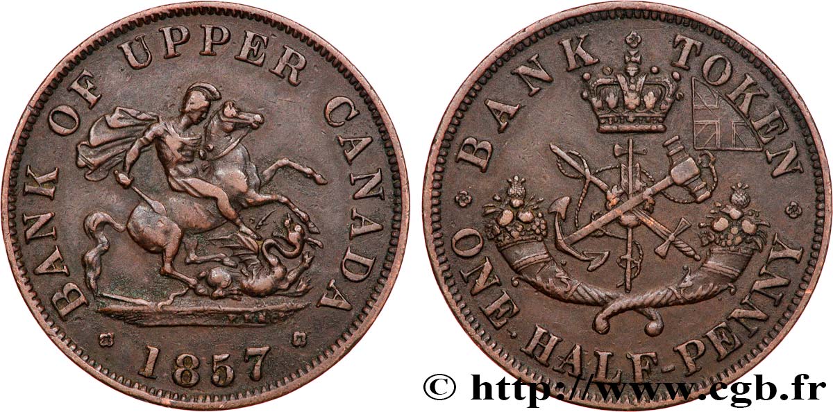 CANADA 1/2 Penny token Bank of Upper Canada 1857 Heaton TTB+ 